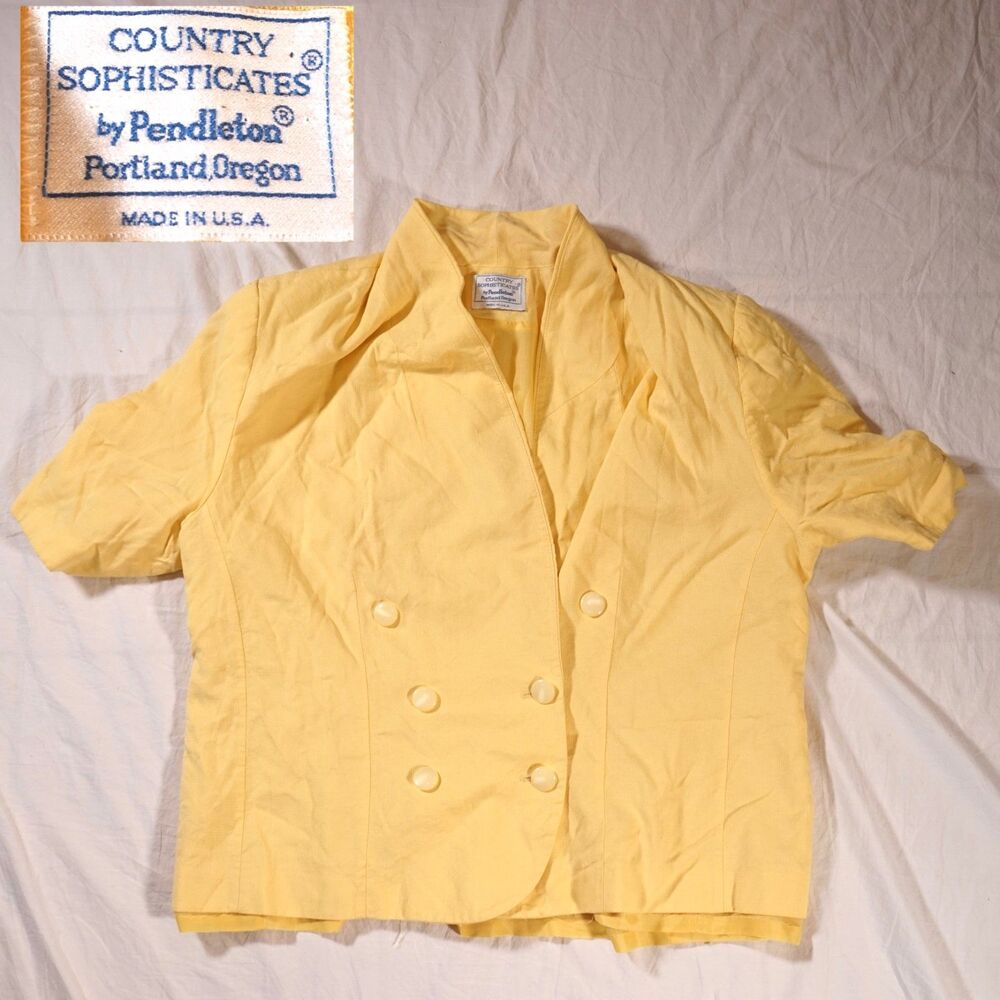 Vintage Pendleton Yellow Double Breasted Short Sleeve Blazer Made in USA 20W